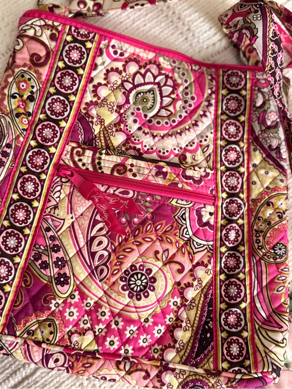 Vera Bradley Pink & Green Paisley Quilted Shoulder Bag